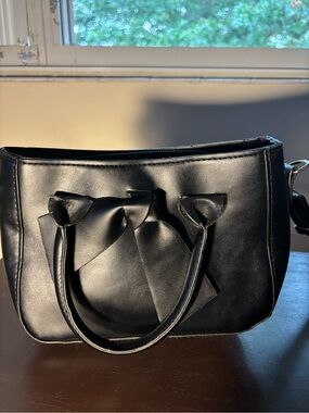 Black Faux Leather Bow Tote Bag | Shoulder & Crossbody Purse